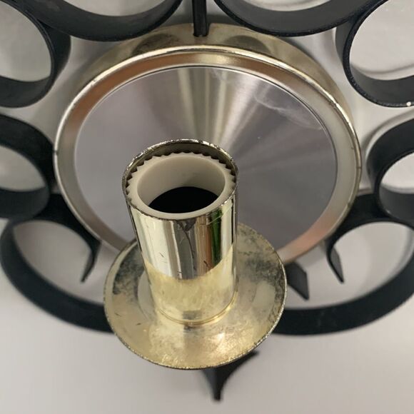 Vintage Mid-Century Black Metal Gothic Scroll Candle Sconces Wall Decor - Picture 6 of 17